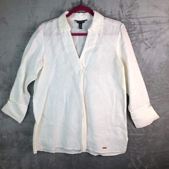 Ellen Tracy Linen V-Neck 3/4 Sleeve Tunic size S - Picture 1 of 9